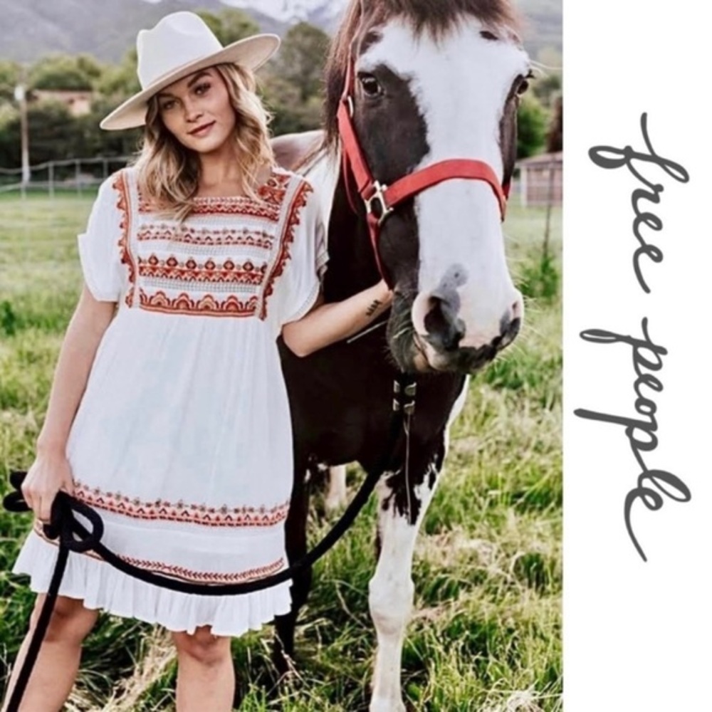 NWT Free People Boho Sunrise Wanderer Embroidered Mini Dress